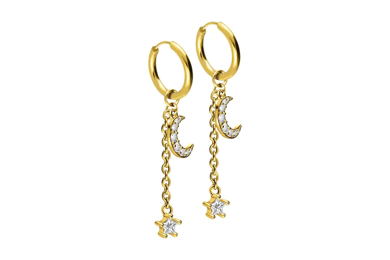 Chirurgenstahl Ohrclicker Creolen KRISTALLMOND + KRISTALLSTERN von Piercingline